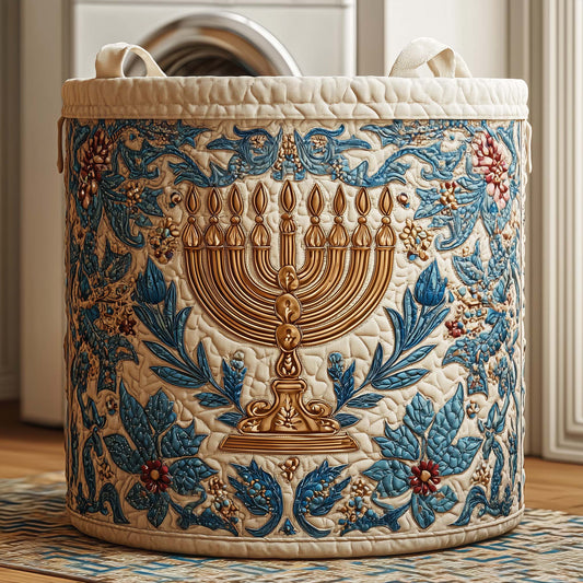 The Floral Menorah Quilted Laundry Basket Tote