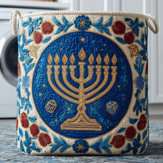 The Pomegranate Menorah Quilted Laundry Basket Tote