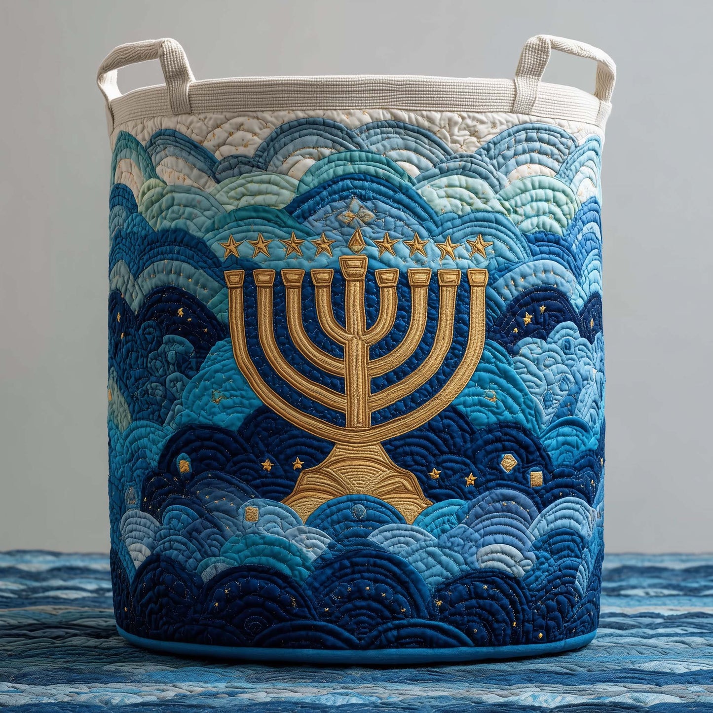 The Ocean Menorah Quilted Laundry Basket Tote