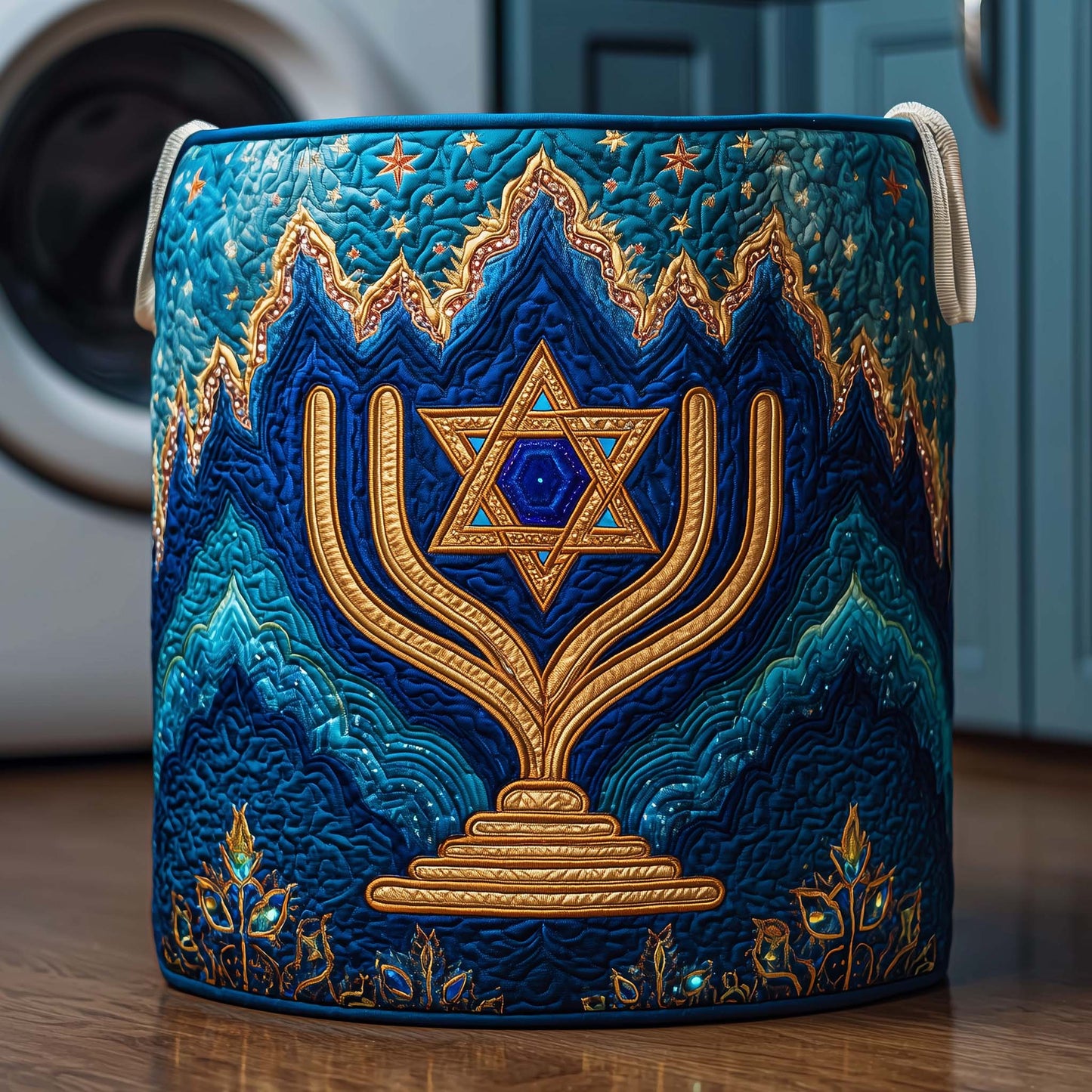 The Crowned Menorah Quilted Laundry Basket Tote