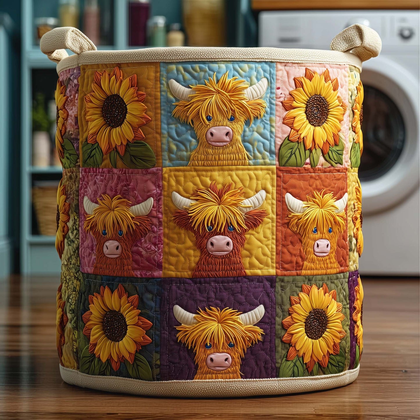 The Sunflower Highland Quilted Laundry Basket Tote
