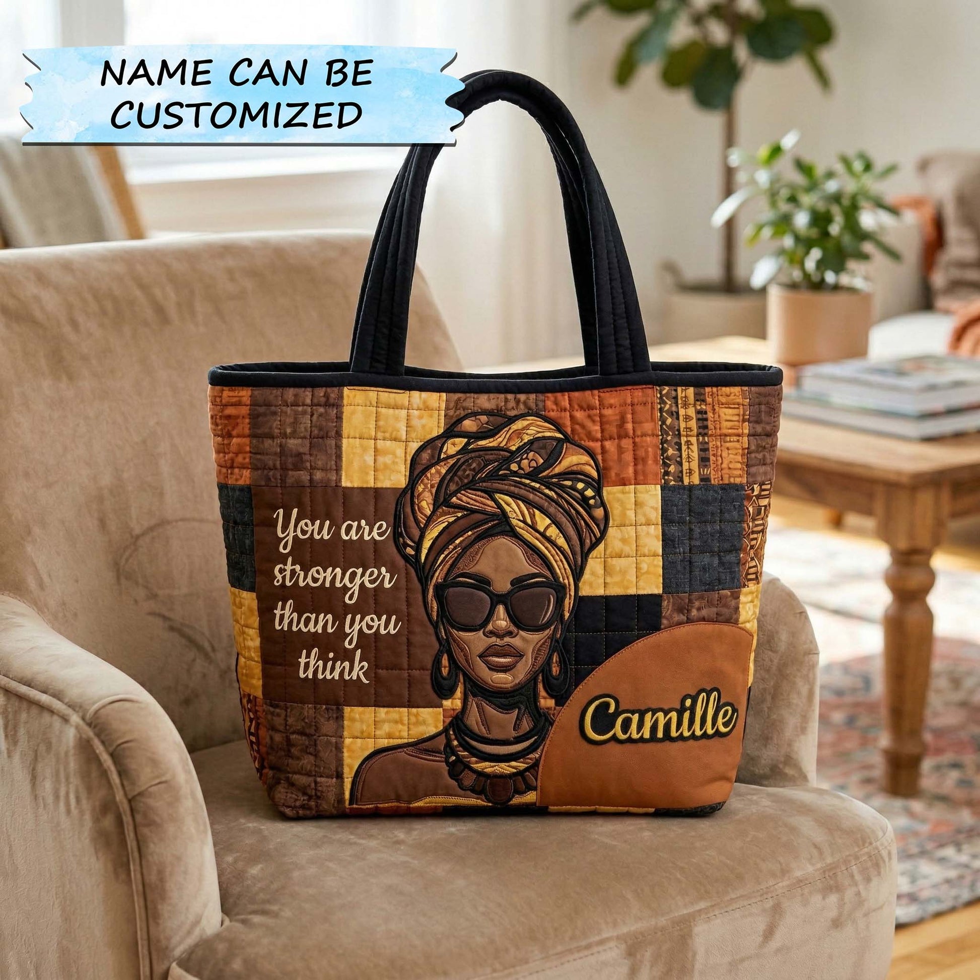 Afro Woman Portrait Quilted Tote