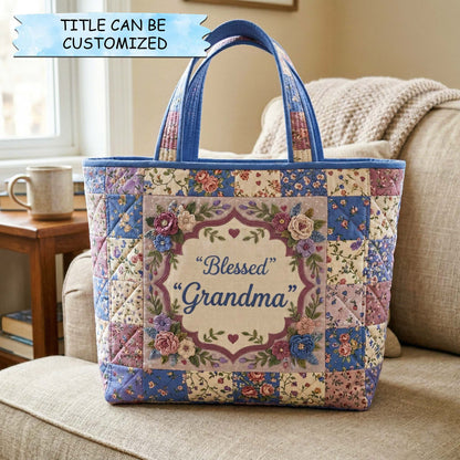 The Blue Floral Grandma Quilted Tote