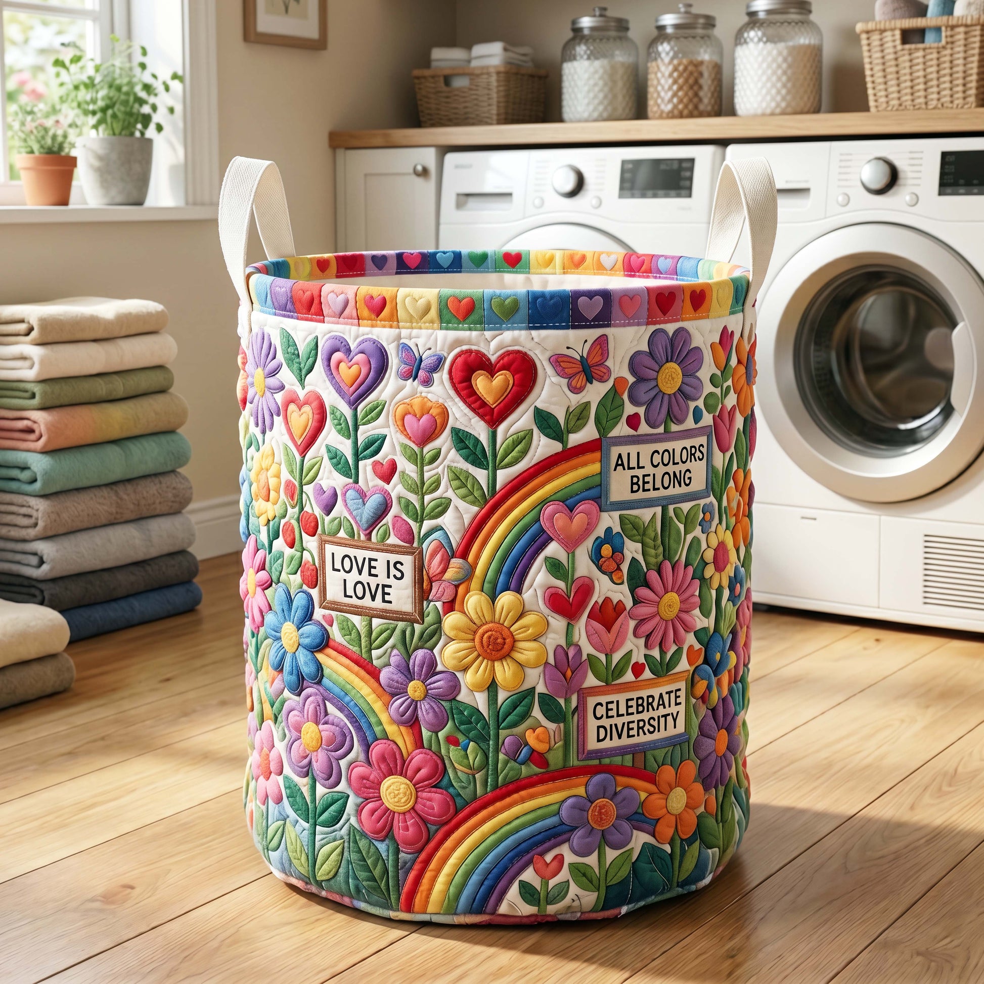 The Rainbow Garden Quilted Laundry Basket Tote