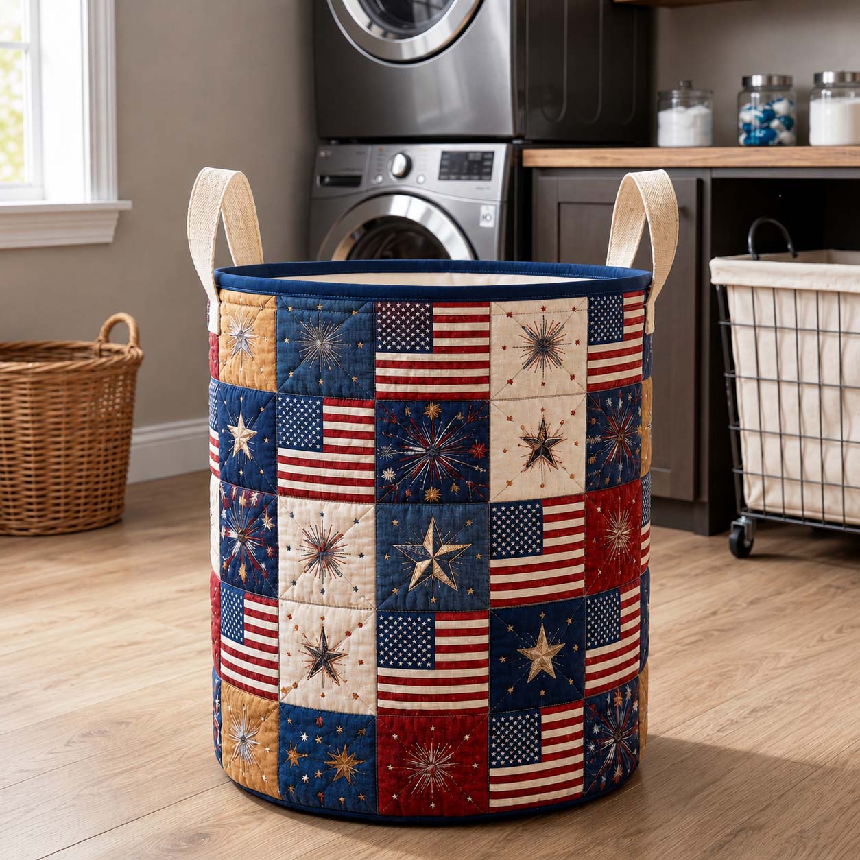 The Firework Banner Quilted Laundry Basket Tote