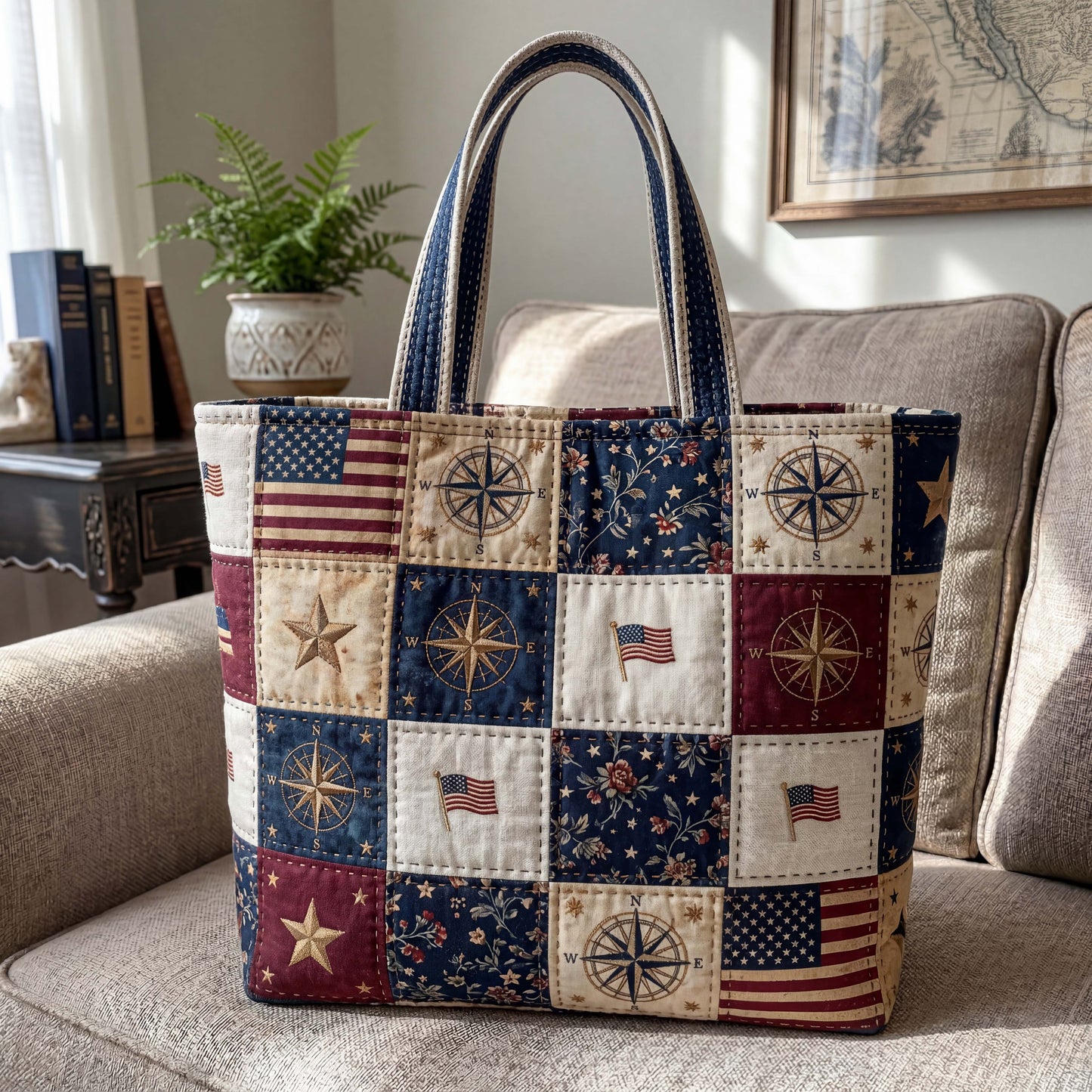 The Colonial Compass Quilted Tote