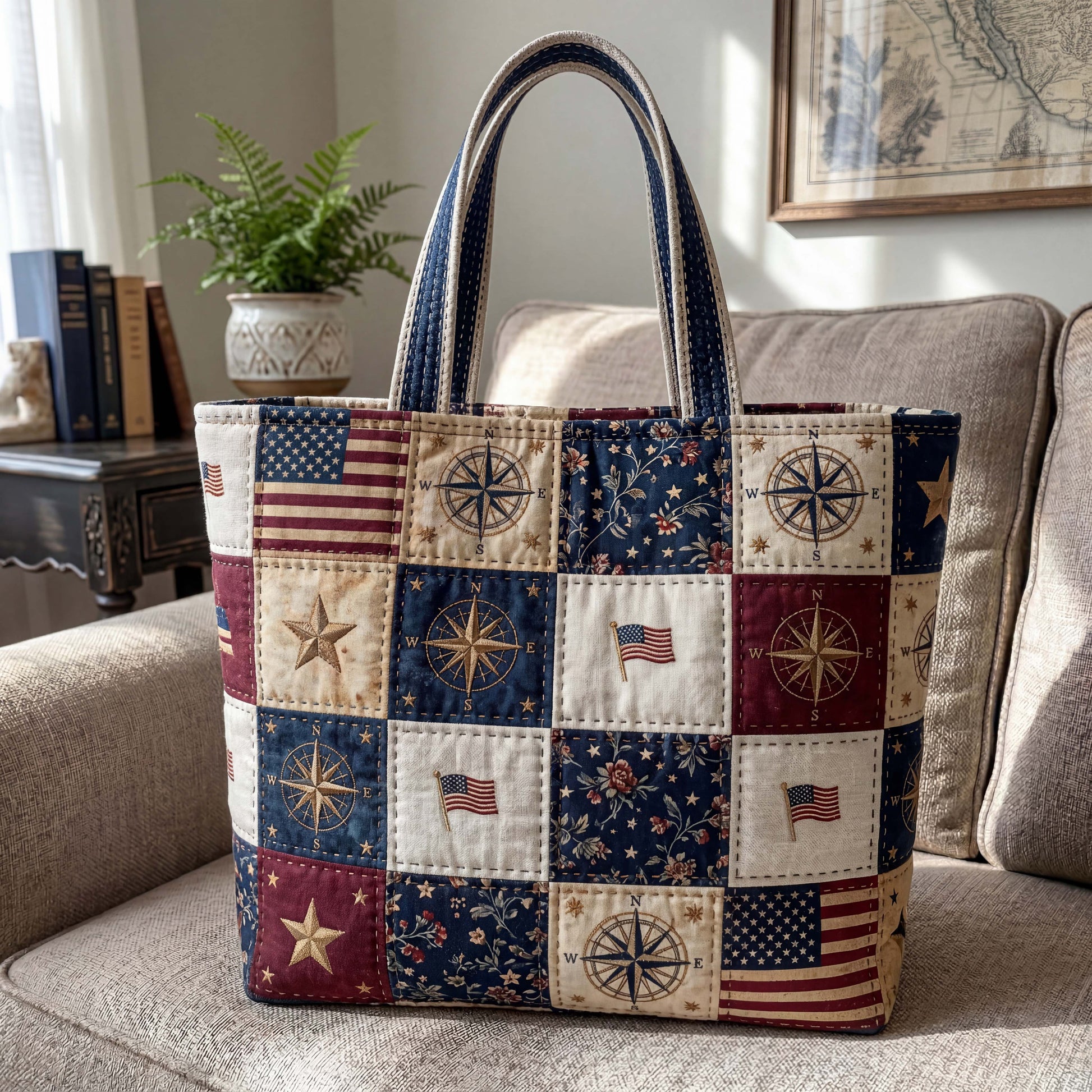 The Colonial Compass Quilted Tote