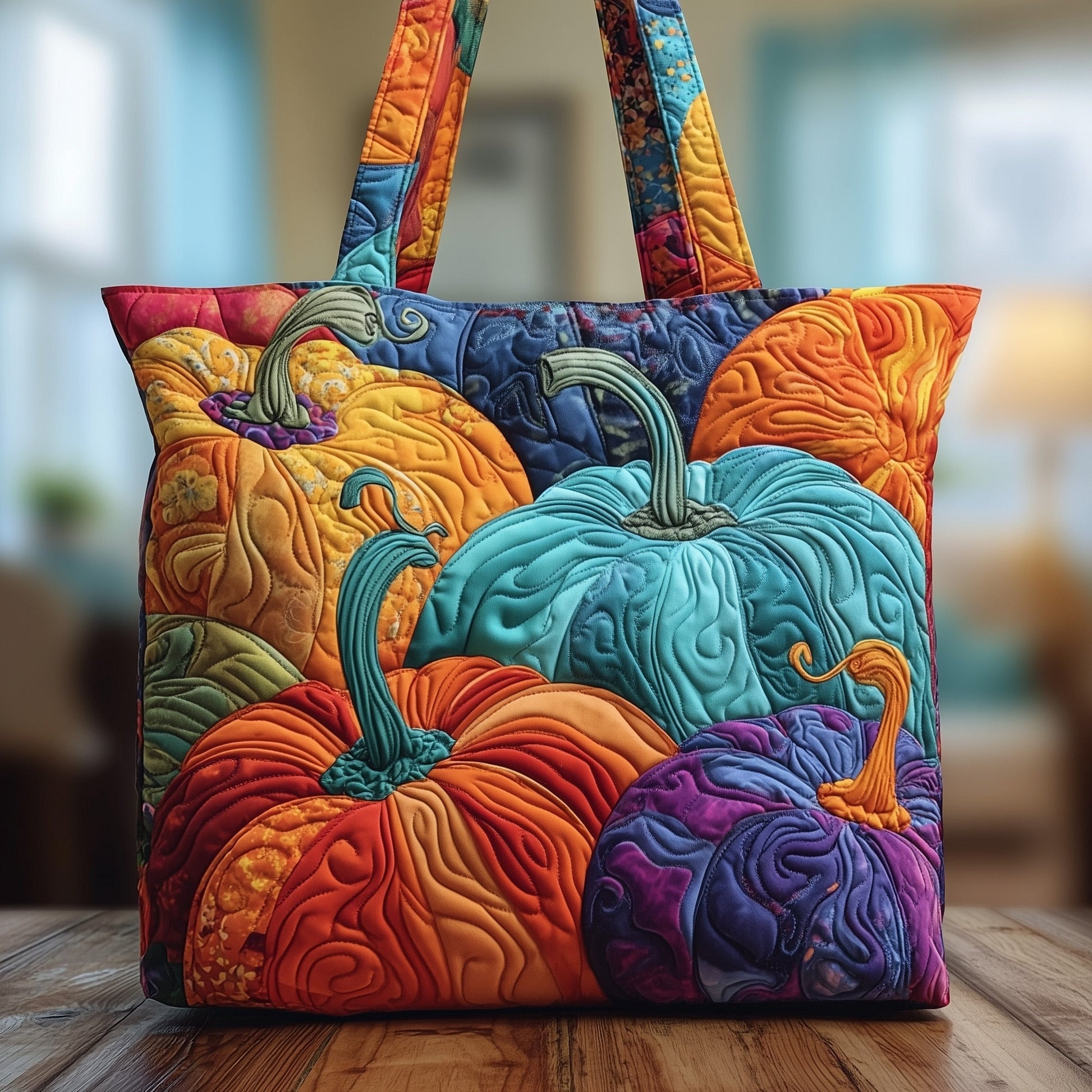 Everyday Colorful Pumpkins Quilted Tote