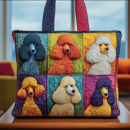 Colorful Poodle Portraits Quilted Tote