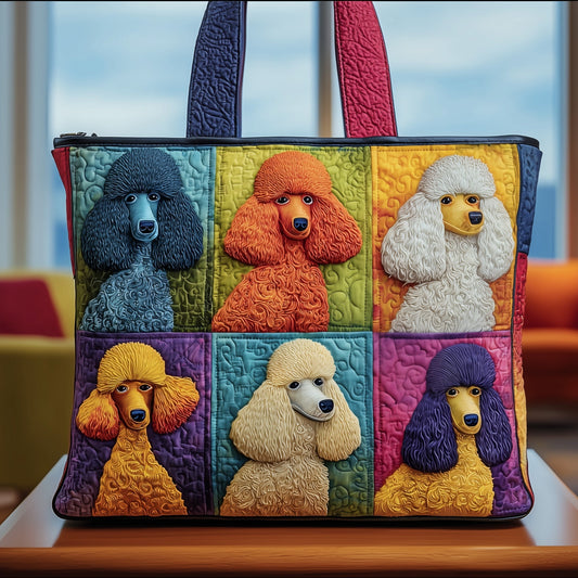 Colorful Poodle Portraits Quilted Tote
