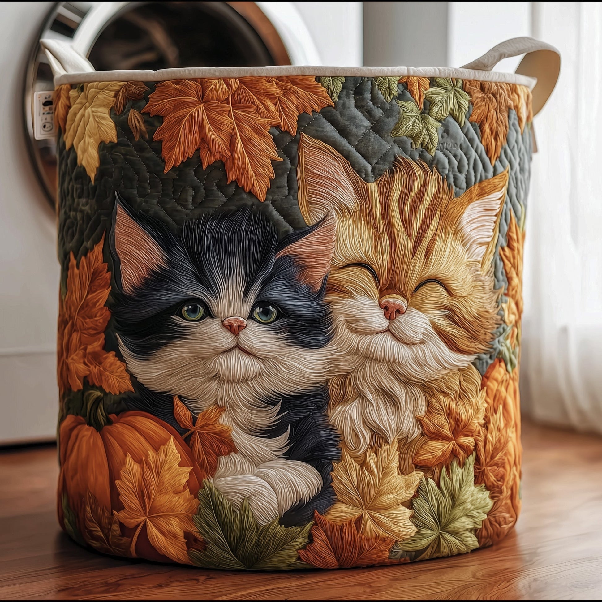 The Autumn Dreamy Cat Quilted Laundry Basket Tote