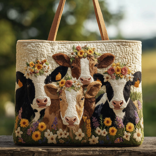 The Floral Cow Quilted Tote