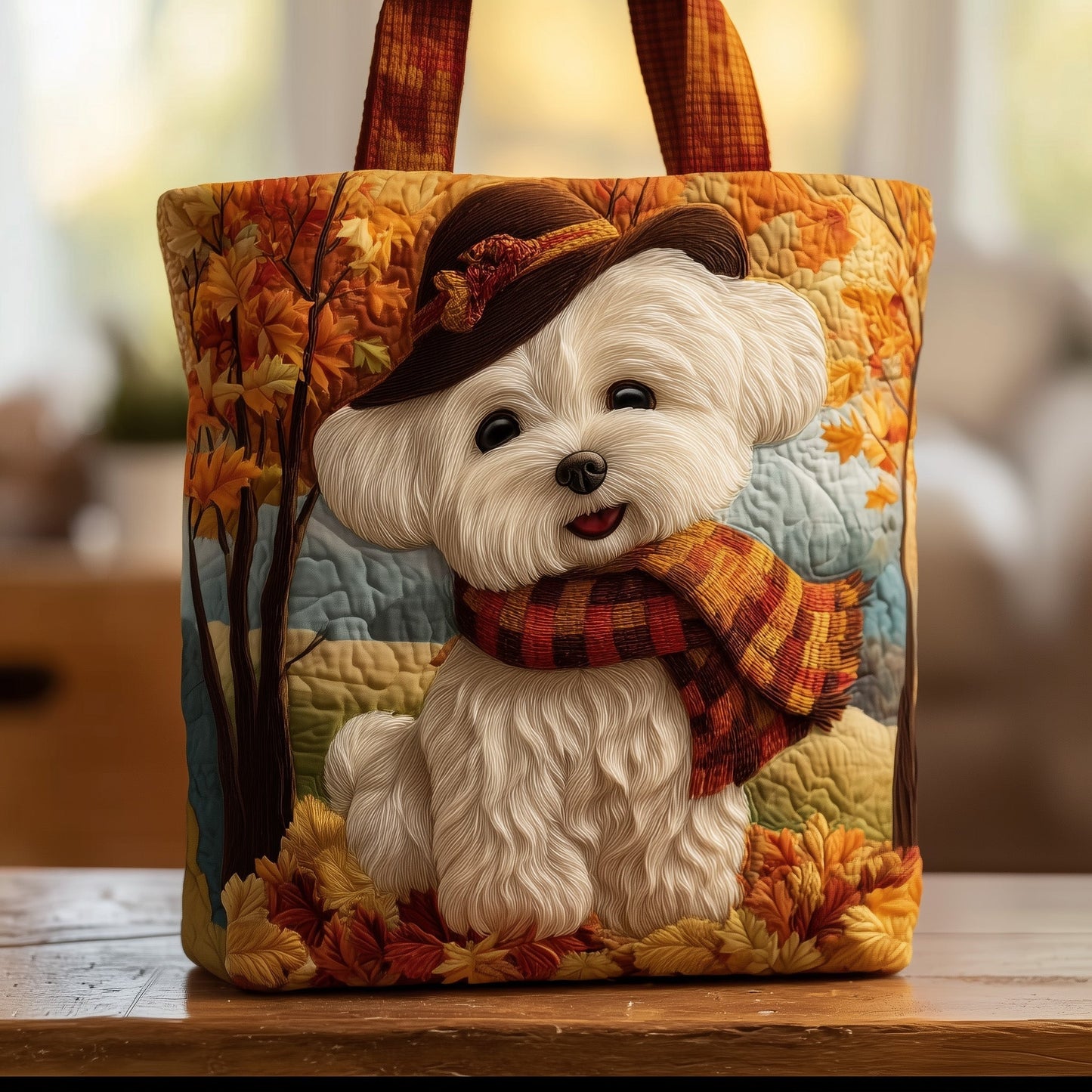 The Autumn Bichon Quilted Tote