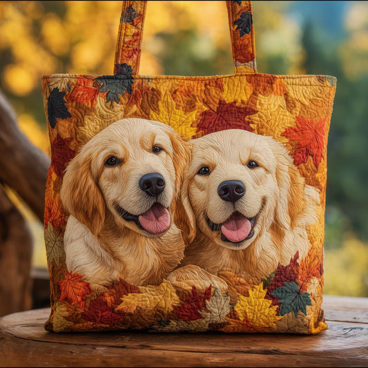 Golden Retrievers Autumn Leaves Tote Bag
