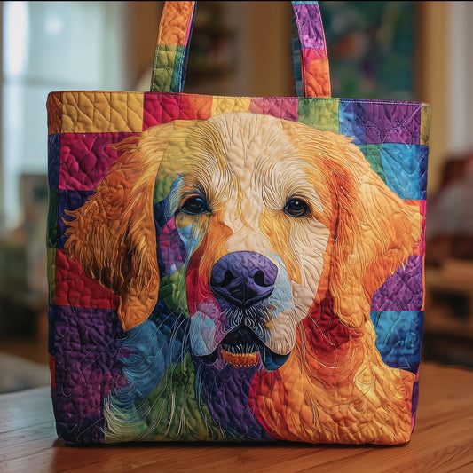 Golden Retriever Rainbow Quilted Tote