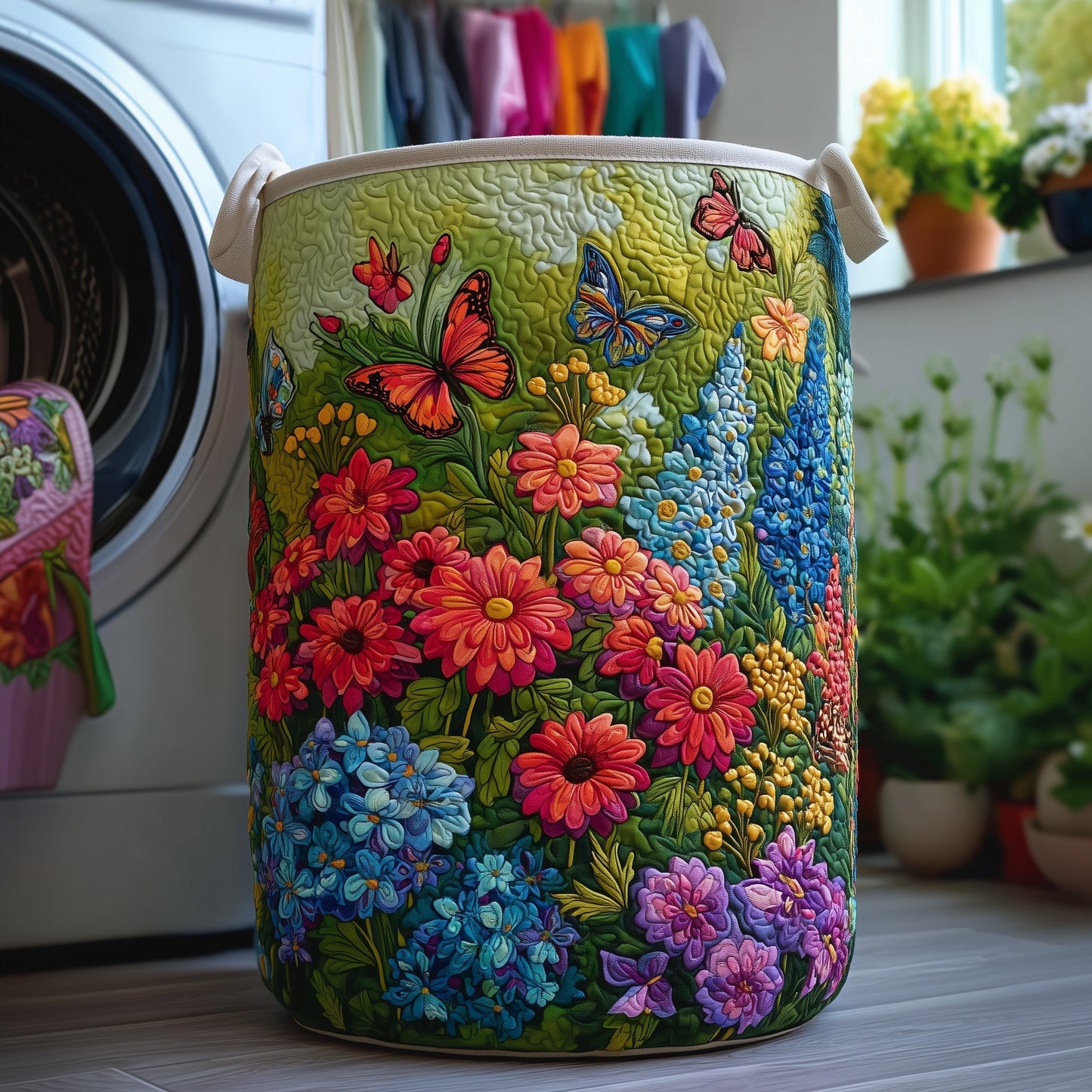 The Sea Of Flowers Quilted Laundry Basket Tote