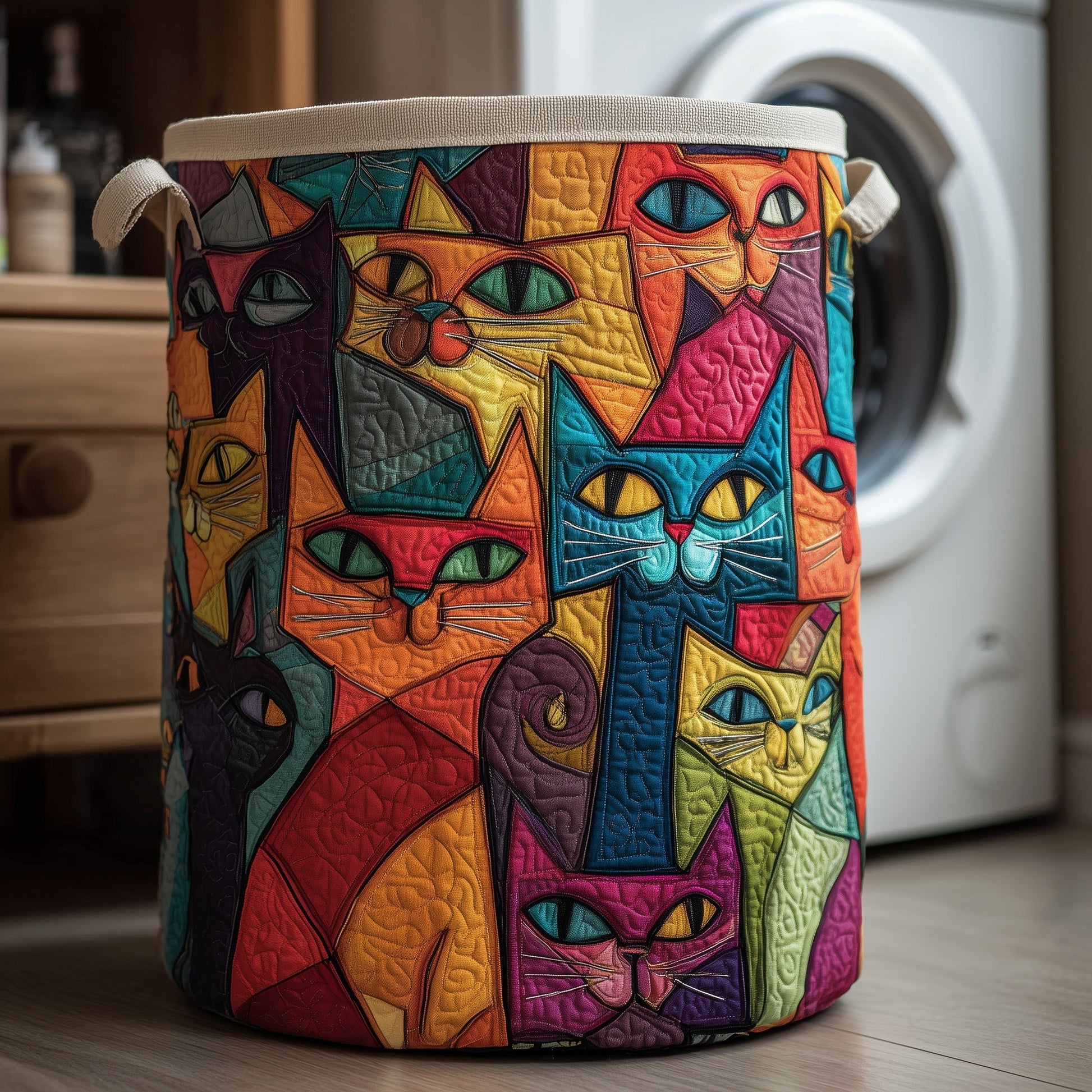 The Whimsical Cat Quilted Laundry Basket Tote G217