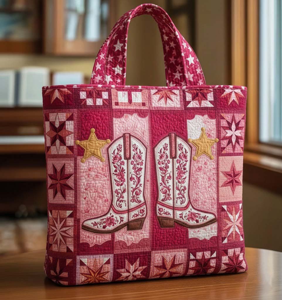 Cowboy Boots Stars Quilted Tote