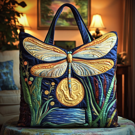 Dragonfly Floral Scene Quilted Tote