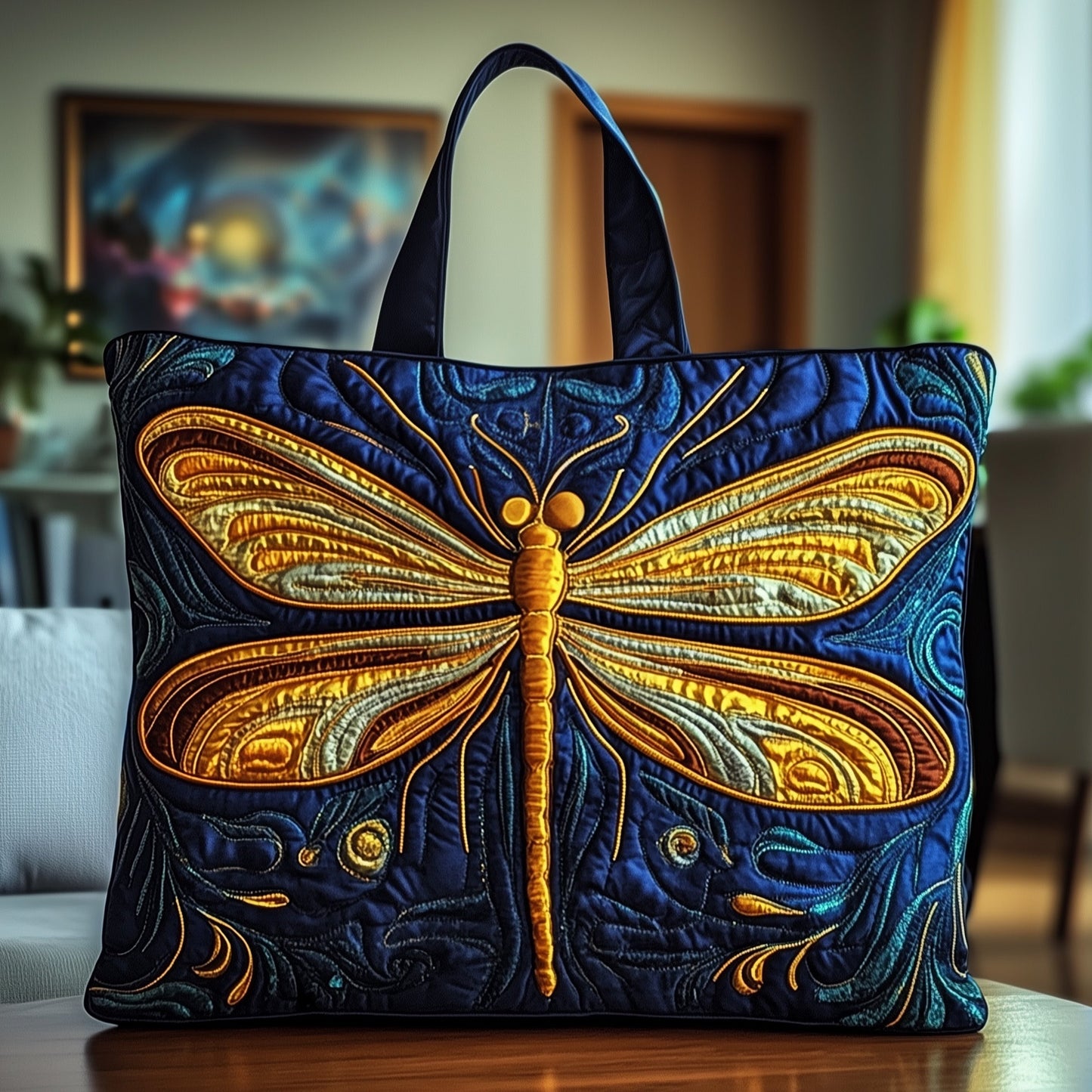 Everyday Dragonfly Artwork Quilted Tote