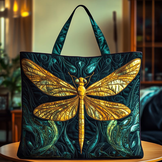 Everyday Golden Dragonfly Quilted Tote