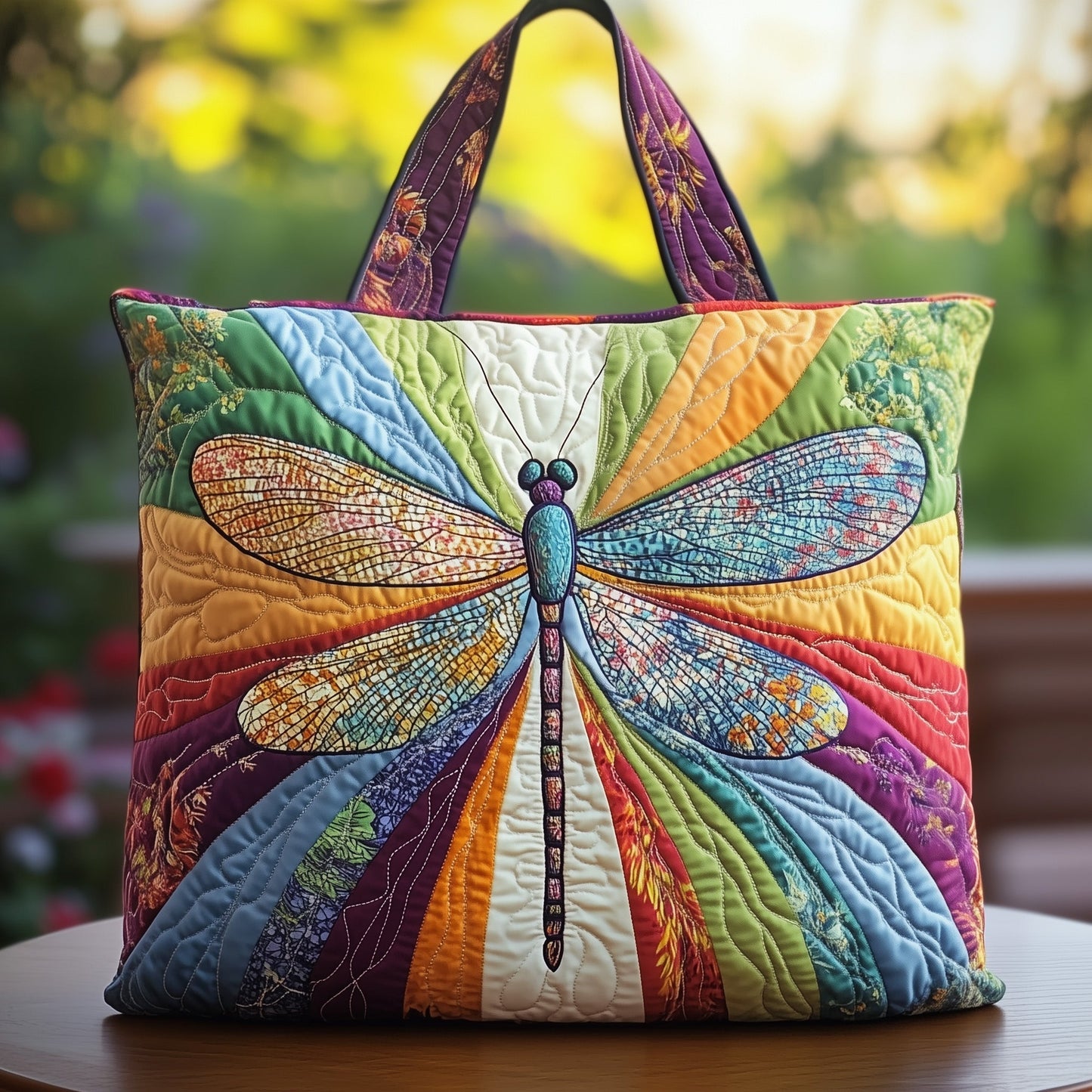 Everyday Colorful Dragonfly Quilted Tote