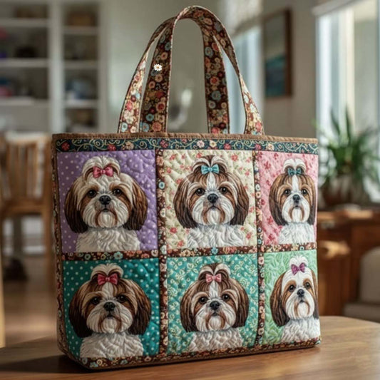 Shih Tzu Dog Portraits Quilted Tote