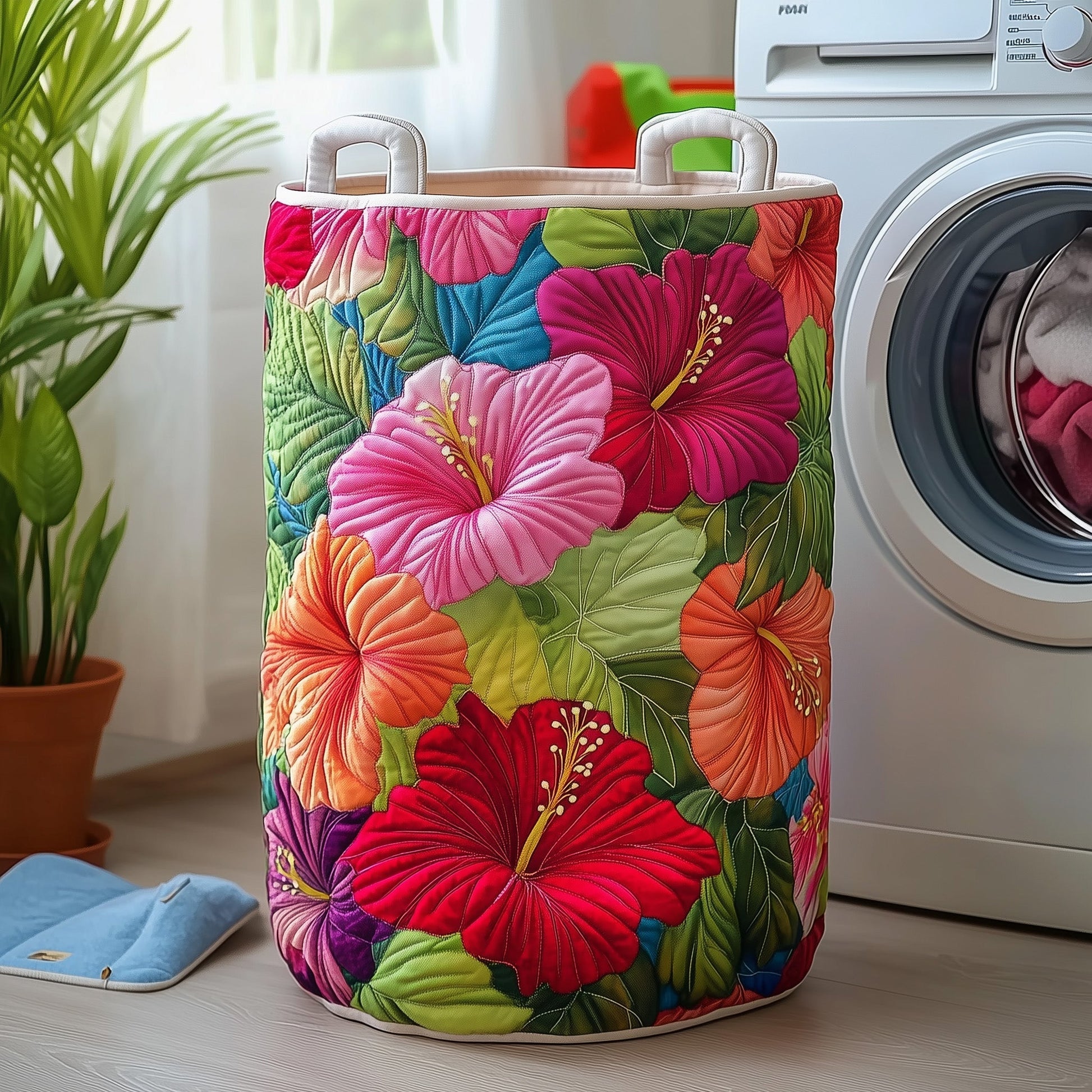The Hibiscus Glow Quilted Laundry Basket Tote