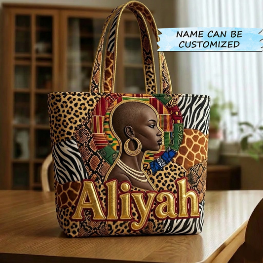 African Woman Portrait Quilted Tote