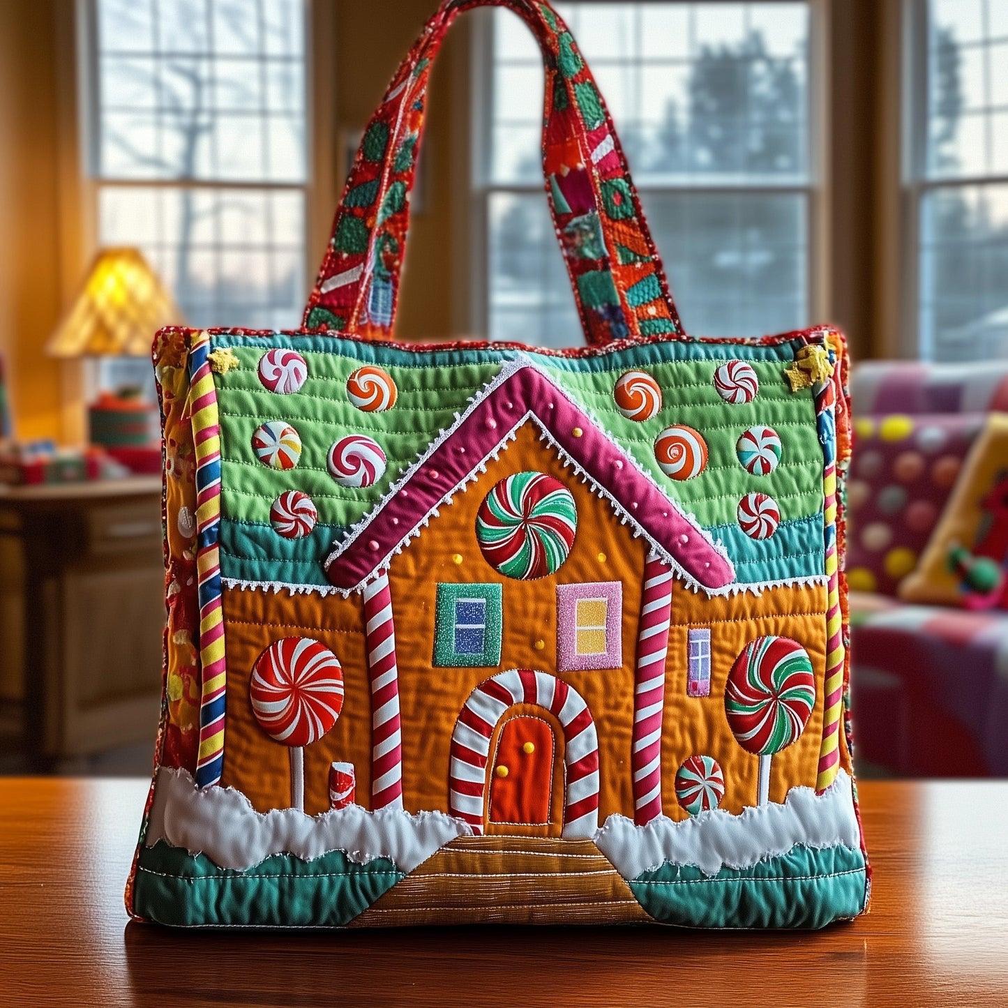 Gingerbread House Candy Quilted Tote