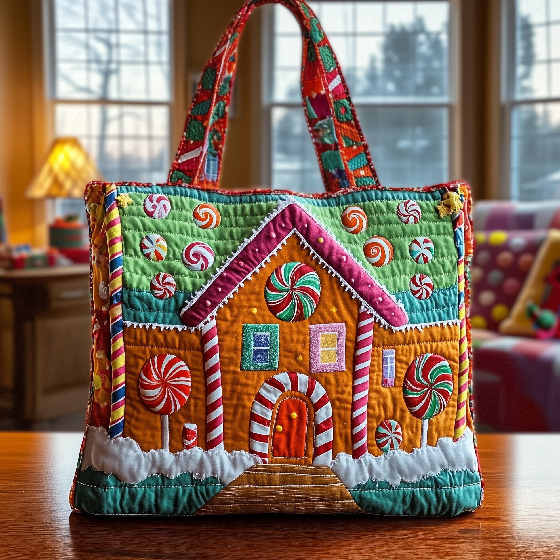 Gingerbread House Candy Quilted Tote