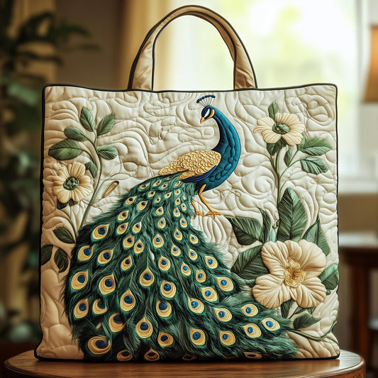 The Majestic Peacock Quilted Tote