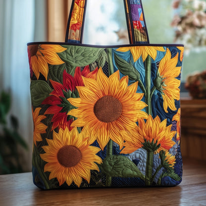 Sunflowers Leaves Patchwork Quilted Tote
