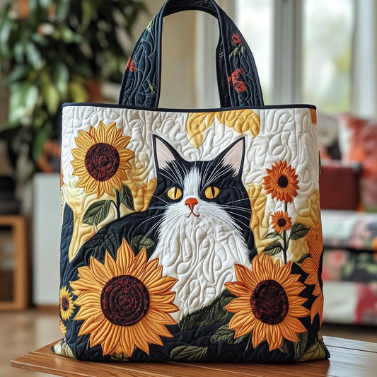The Cat And Sunflower Quilted Tote