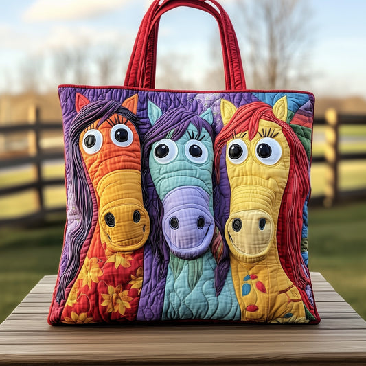 Three Colorful Horses Quilted Tote