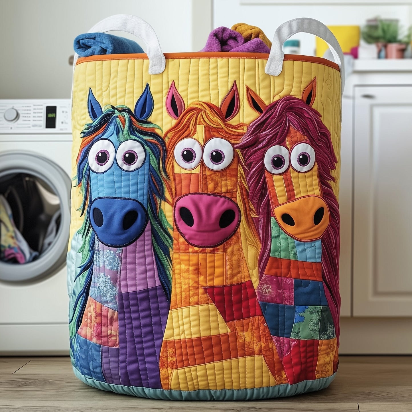 The Whimsical Horse Quilted Laundry Basket Tote G507