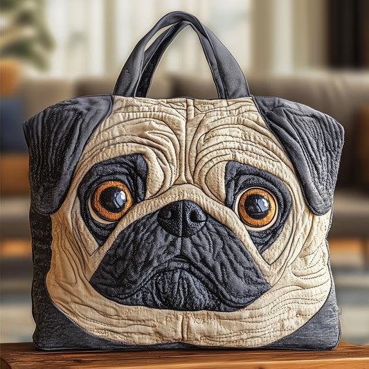 The Pug Portrait Quilted Tote