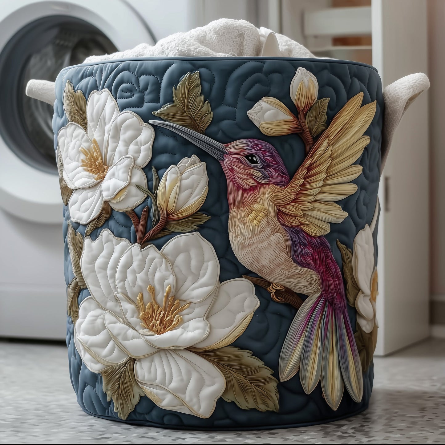 Elegant Hummingbird Laundry Quilted Tote
