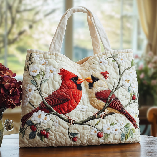 Pair Of Cardinals Quilted Tote