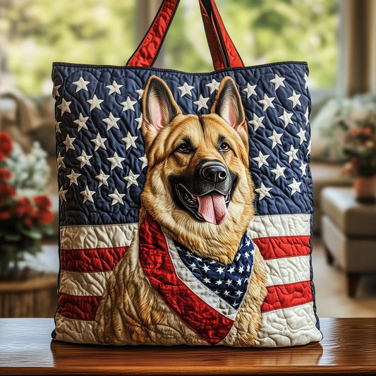 Patriotic German Shepherd Quilted Tote