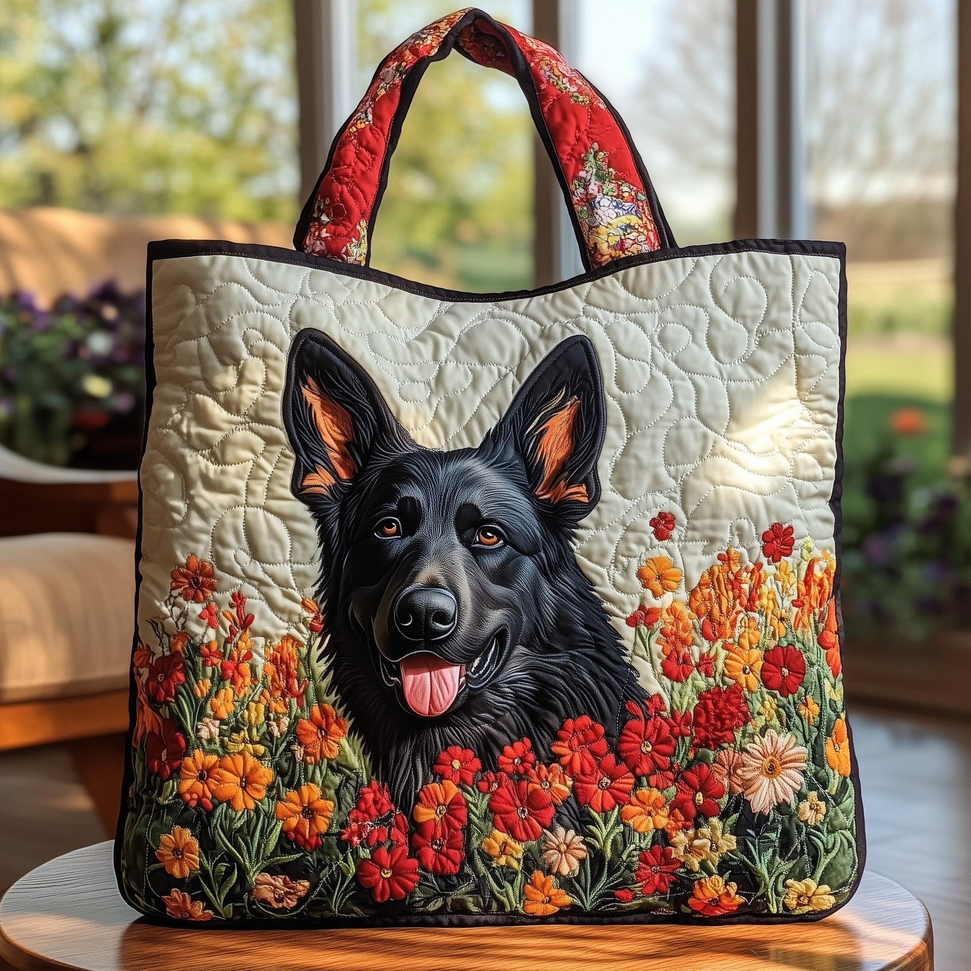 The German Shepherd Floral Quilted Tote