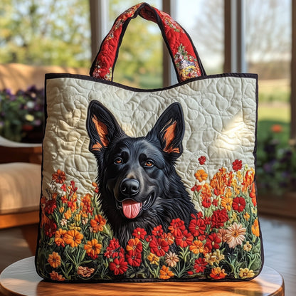 The German Shepherd Floral Quilted Tote
