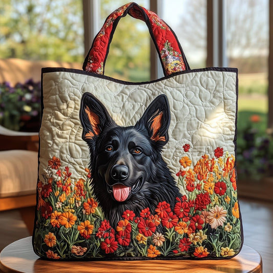 The German Shepherd Floral Quilted Tote