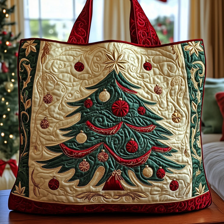 Christmas Tree Embroidery Quilted Tote