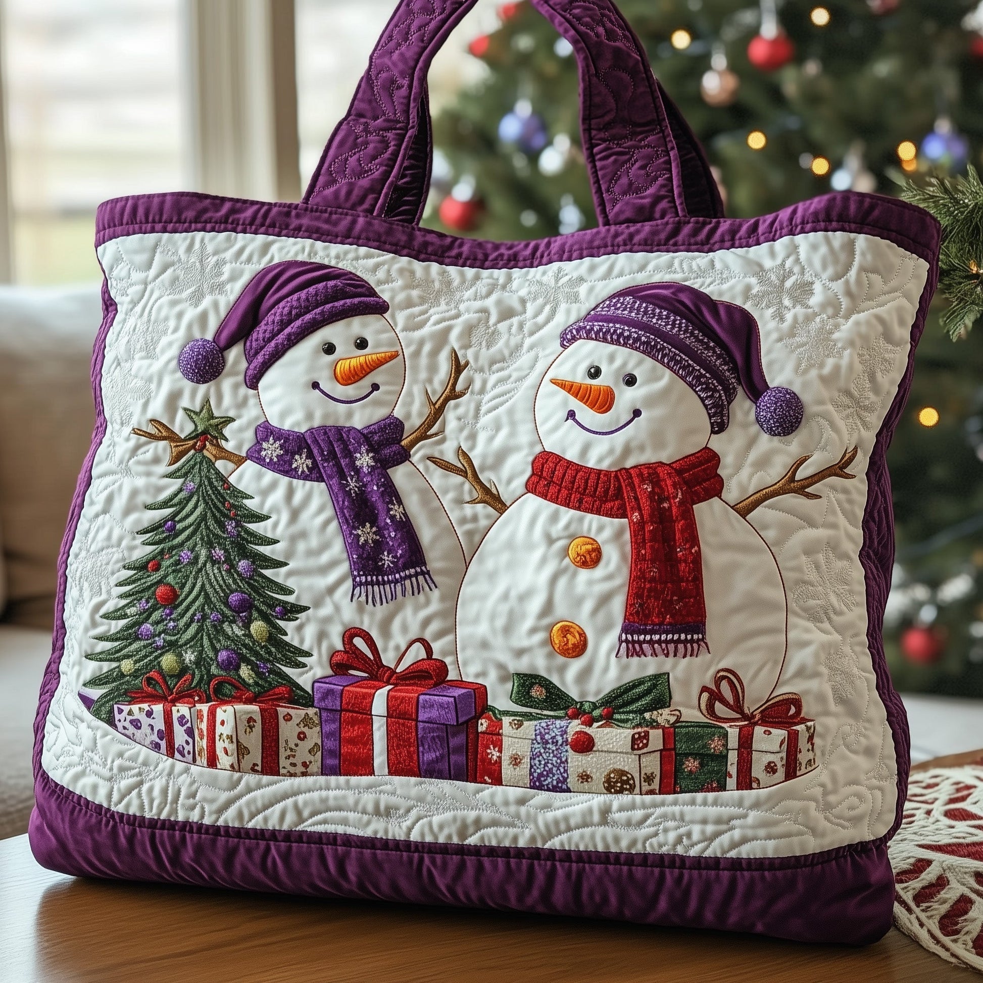 Everyday Joyful Snowman Quilted Tote