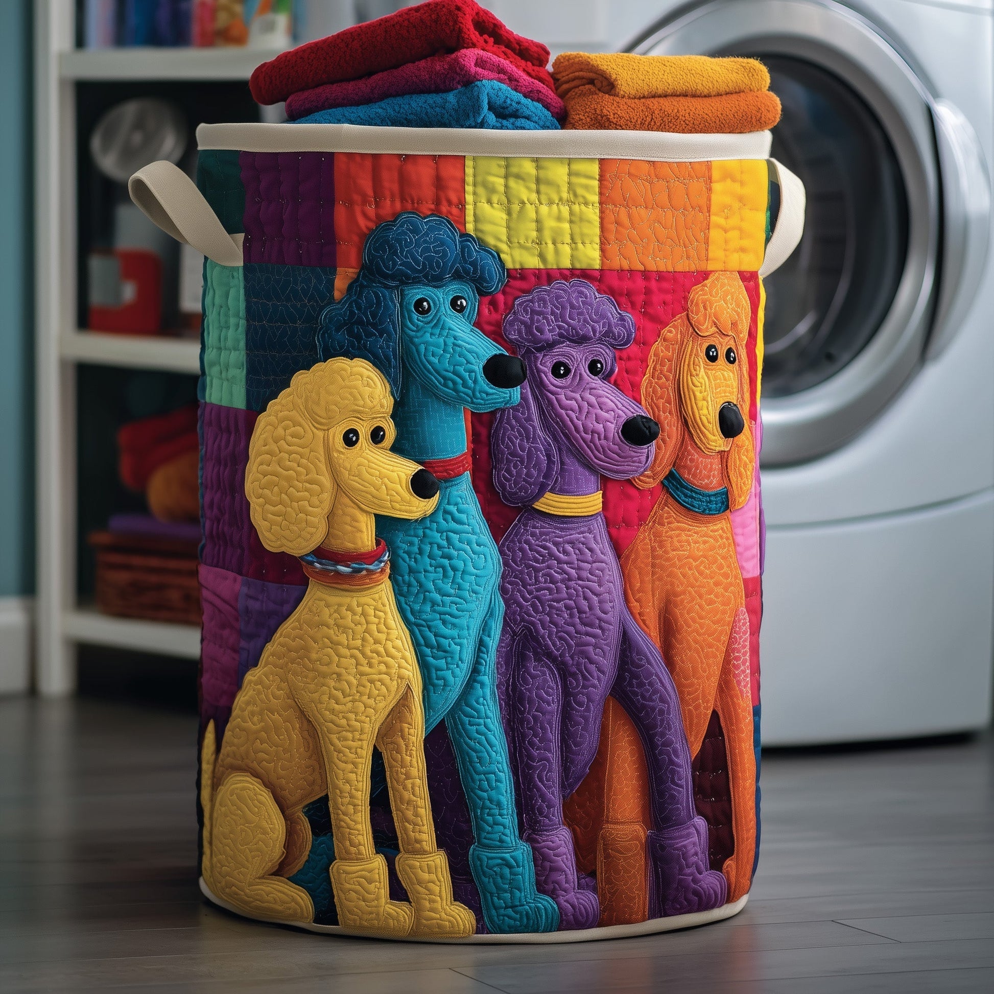 The Funky Poodle Quilted Laundry Basket Tote G786