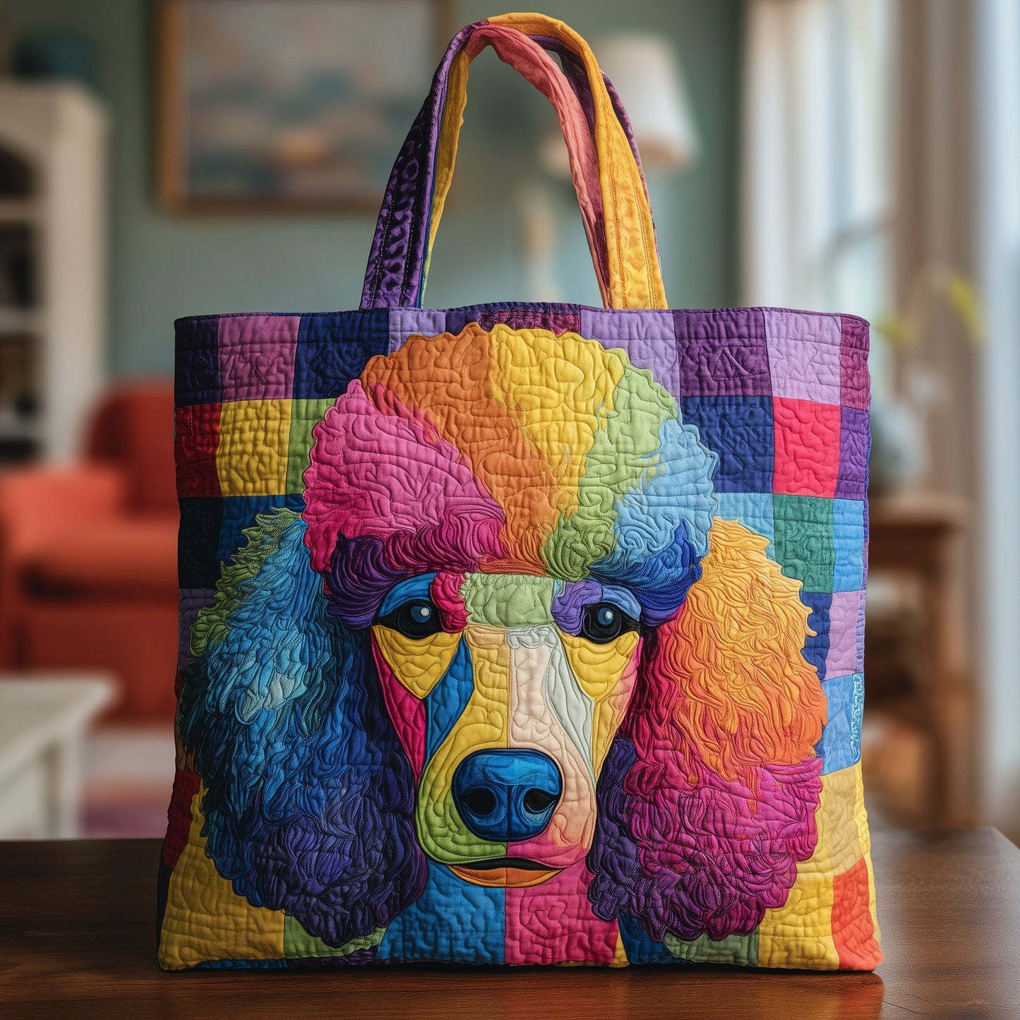 Colorful Poodle Artwork Quilted Tote