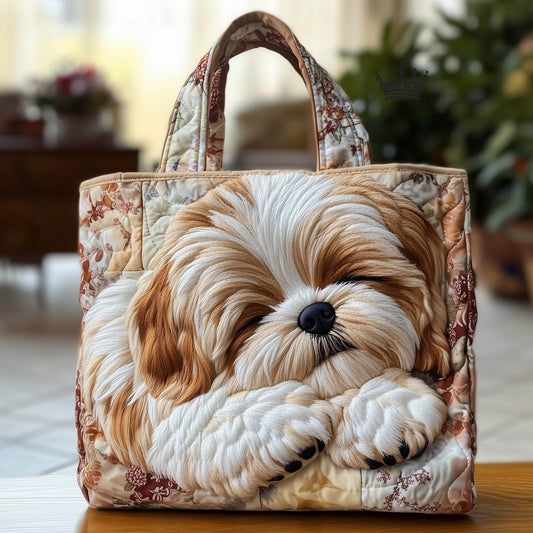 Shih Tzu Dog Portrait Quilted Tote