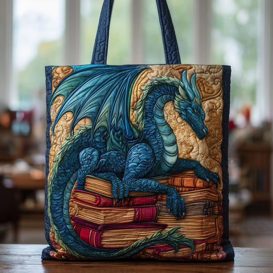 Blue Dragon On Books Tote Bag