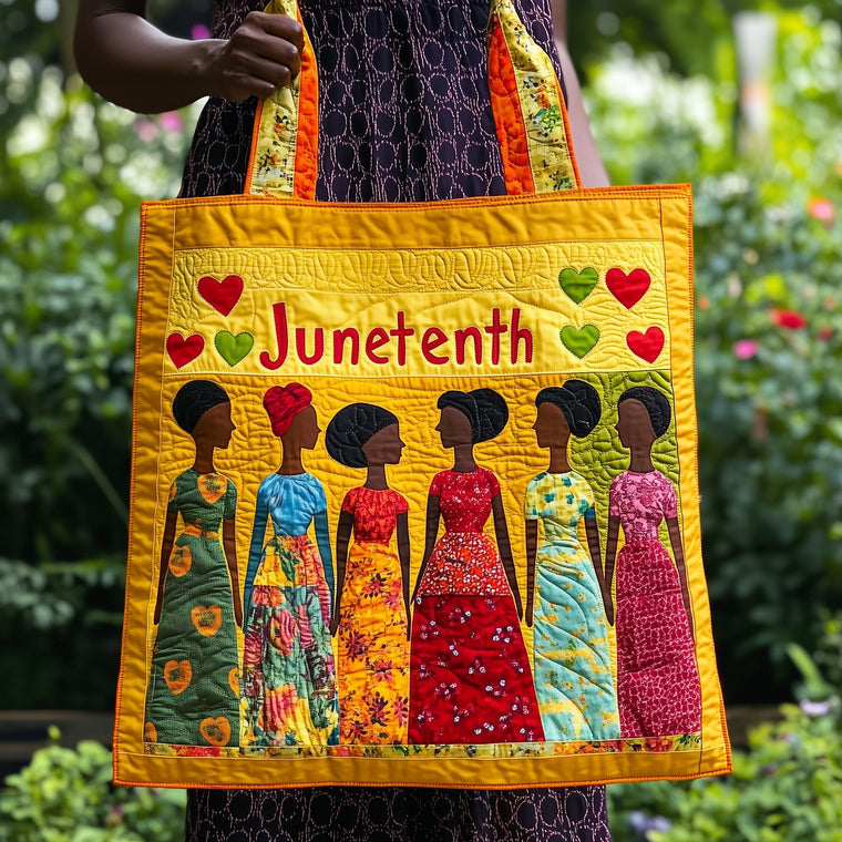 Juneteenth Figures Hearts Quilted Tote
